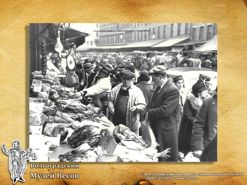 Market trade. Old photograph depicting scales.