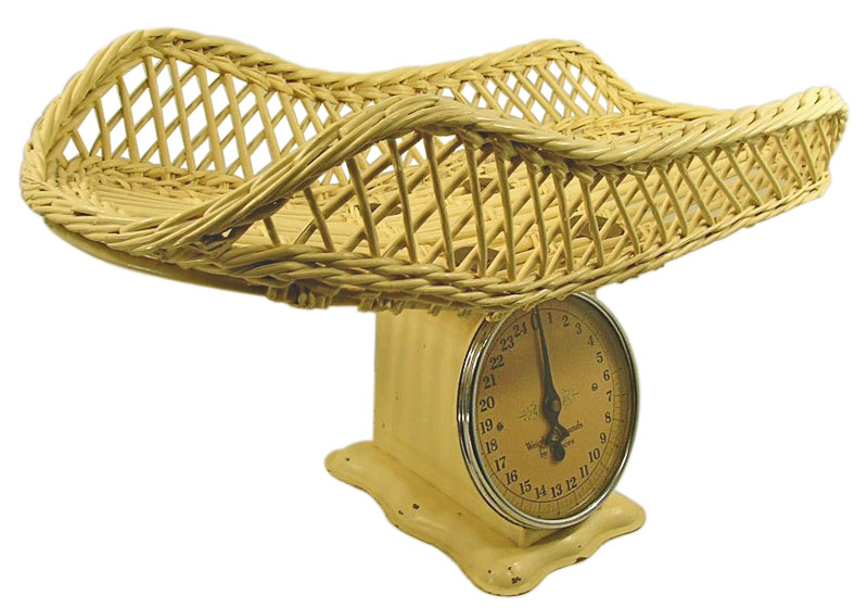 Spring scales for babies with a woven cradle pan. USA, the middle of the XX century.