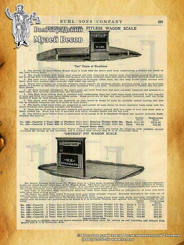 Wagon platform scales. Publication in the vintage catalog of Buhl Sons Co.   Fairbanks  platform scales. Publication in the vintage catalog of Vonnegut Hardware Co.