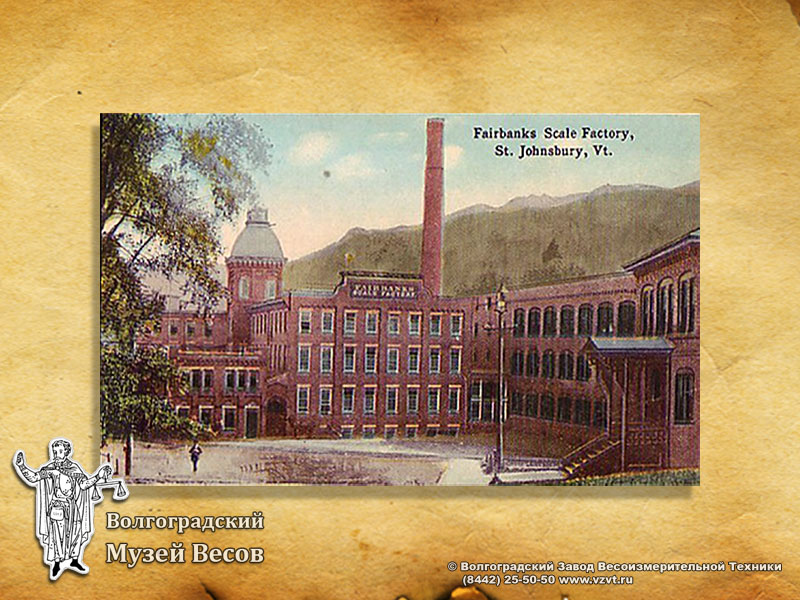 Postcard with a picture of Fairbanks Scale scales factory