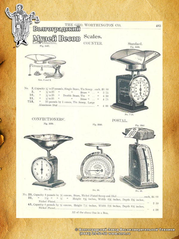 Trade counter and letter scales. Publication in the catalog of Geo Worthington Co.
