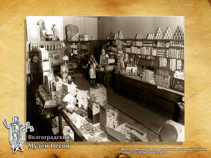 Merchant's store. Retro photo depicting scales.