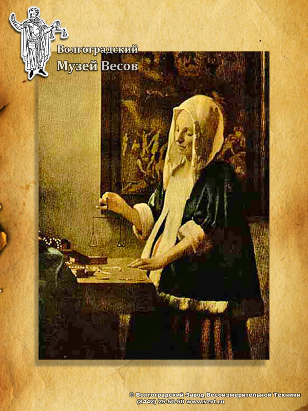 Jan Vermeer. Woman weighing pearls. A picture of scales.