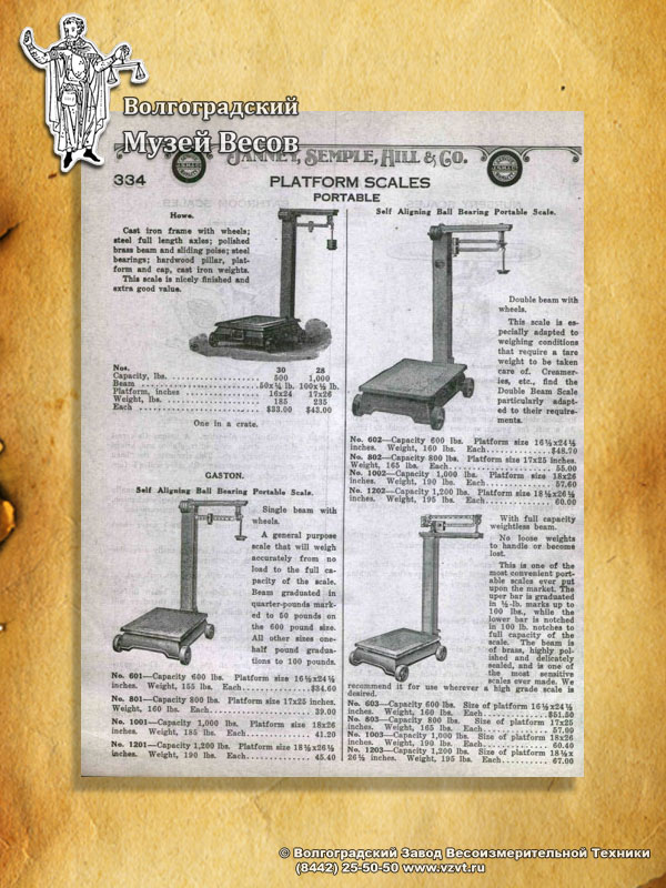 Platform scales. Publication in the catalog of Janey, Simple, Hill & Co.
