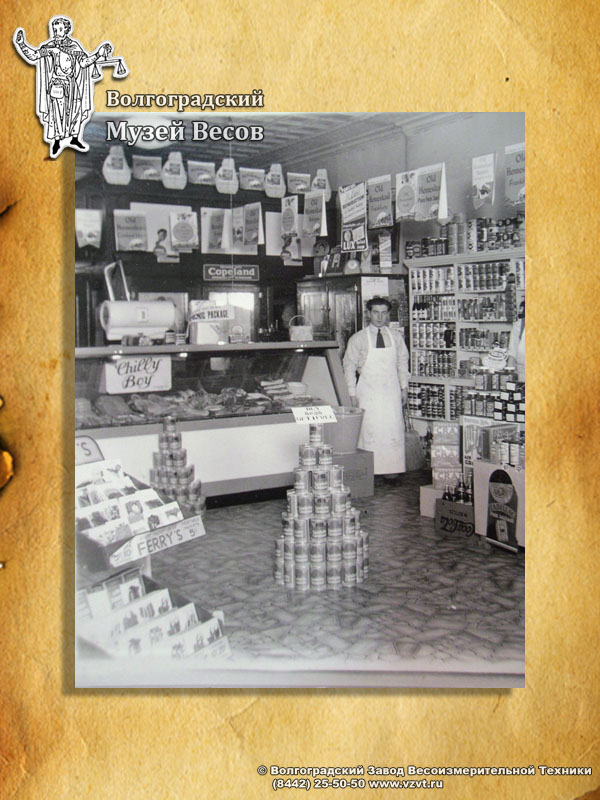 Merchant's store. Old-time photograph depicting scales.