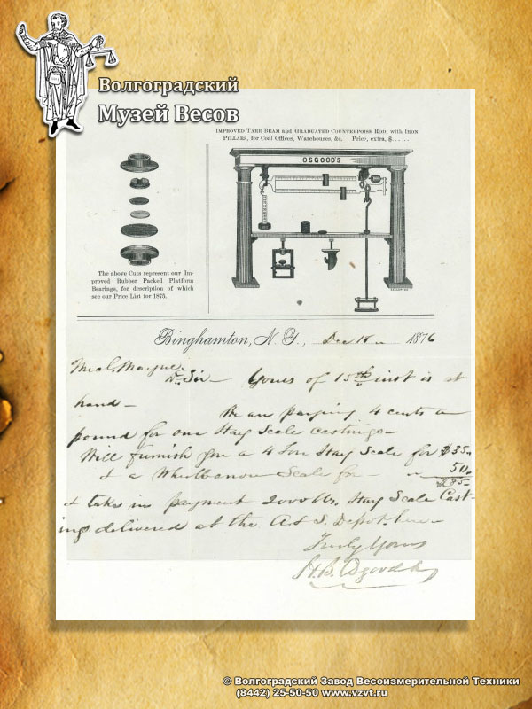 Letter on the letterheaded paper of Osgood Scale Co. manufacturer