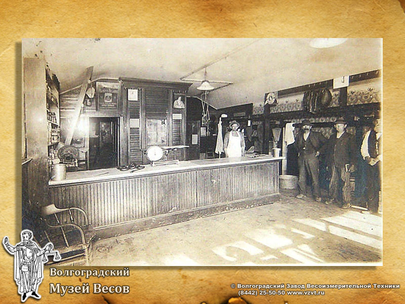 Merchant's store. Old-time photograph  depicting scales.