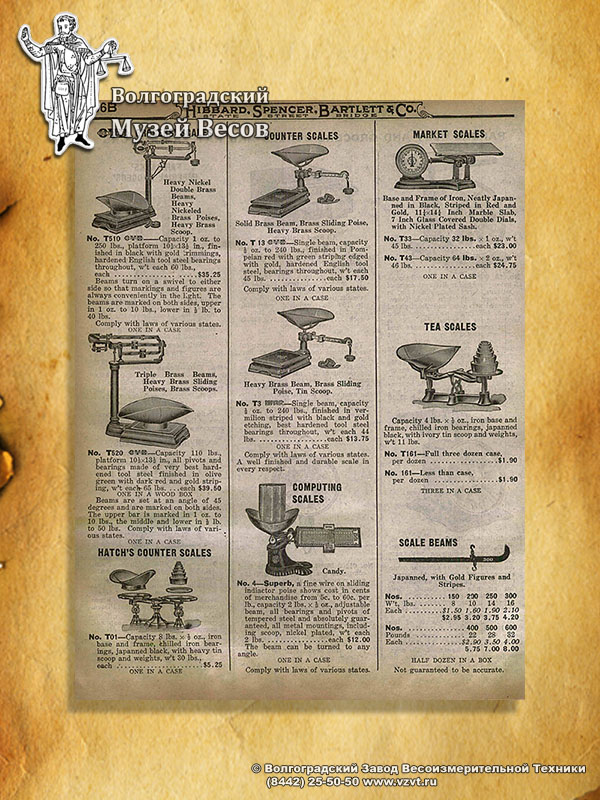 Trade counter scales.Publication in the catalog of Hibbard, Spencer, Bartlett & Co.